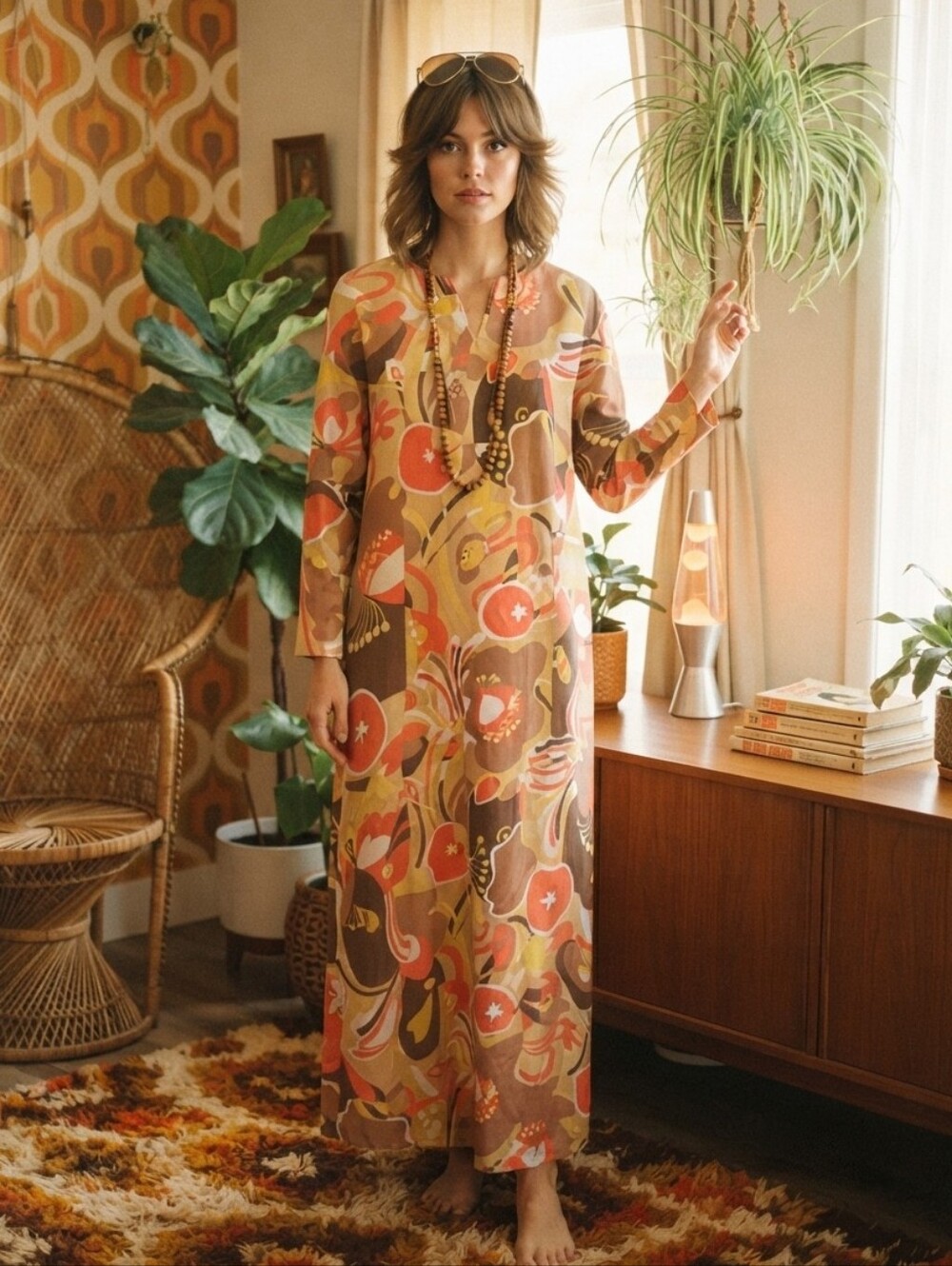 Vintage Mod 60s 70s Handmade House Dress Caftan Mumu Maxi 25" P2P OOAK Kaftan